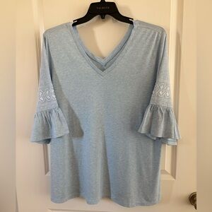 J. Jill Soft Blue V-Neck Blouse with Ruffle Sleeves